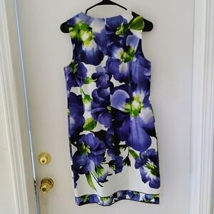 Andrea Jovine Blue and Green Floral Midi Dress
